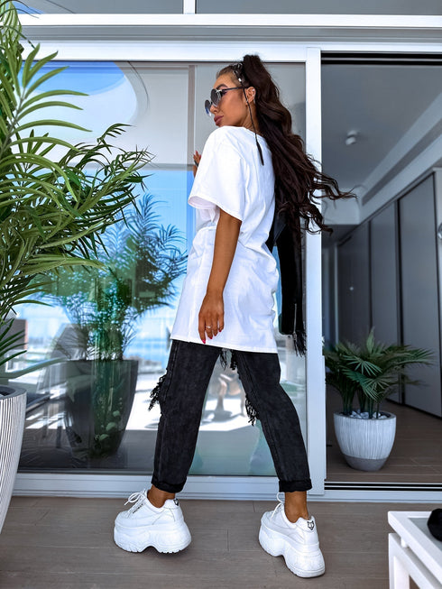 OVERSIZE kokvilnas T-krekls "MALAGA" - BALTS